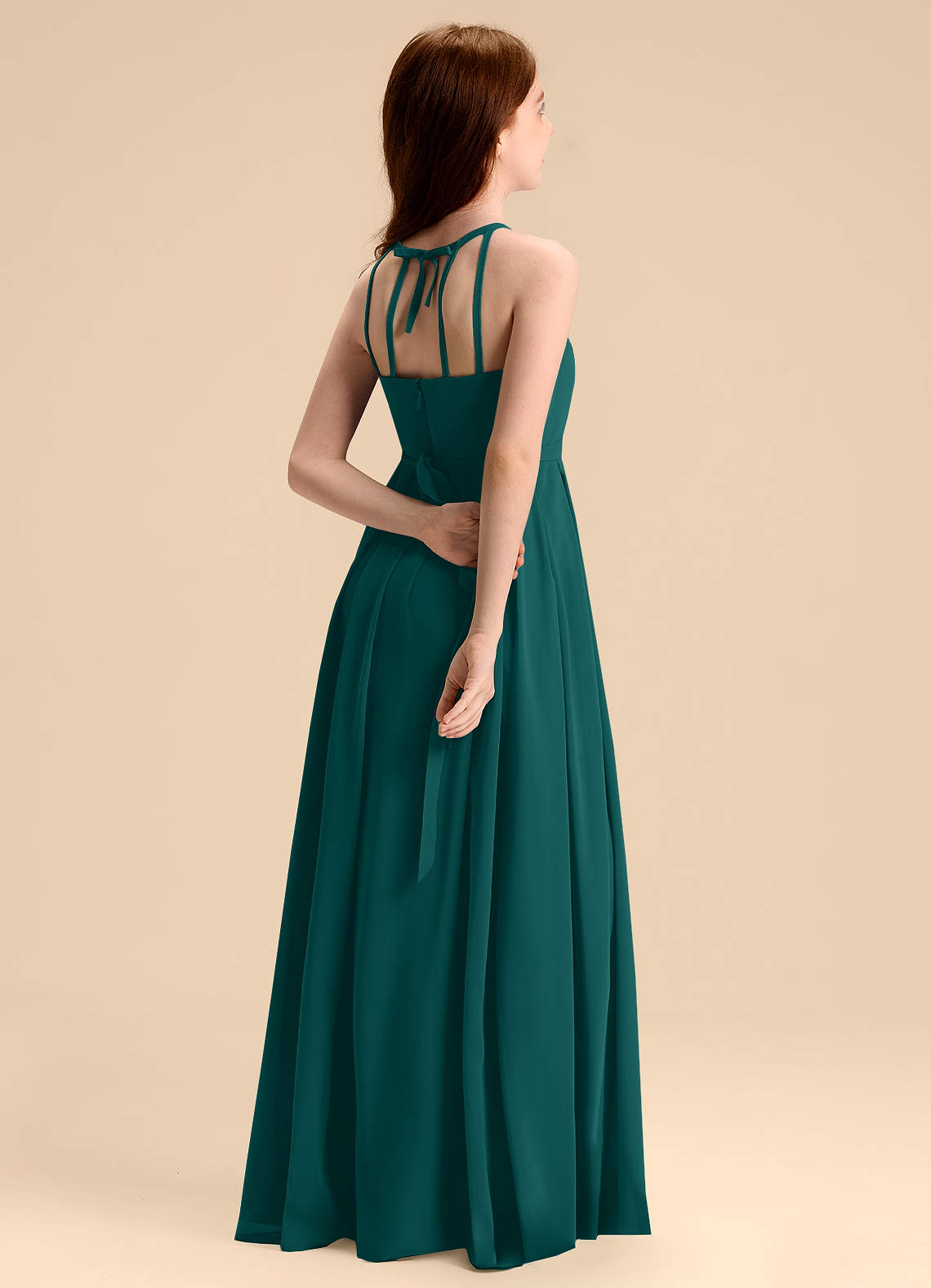 Azazie Arianthe Junior Peacock A-Line Pleated Chiffon Dress image1
