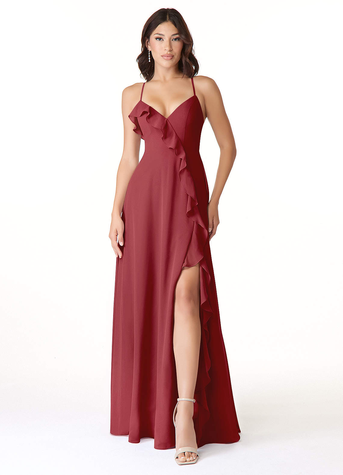 Azazie Tarni Bridesmaid Dresses Pomegranate A-Line Chiffon Dress image1