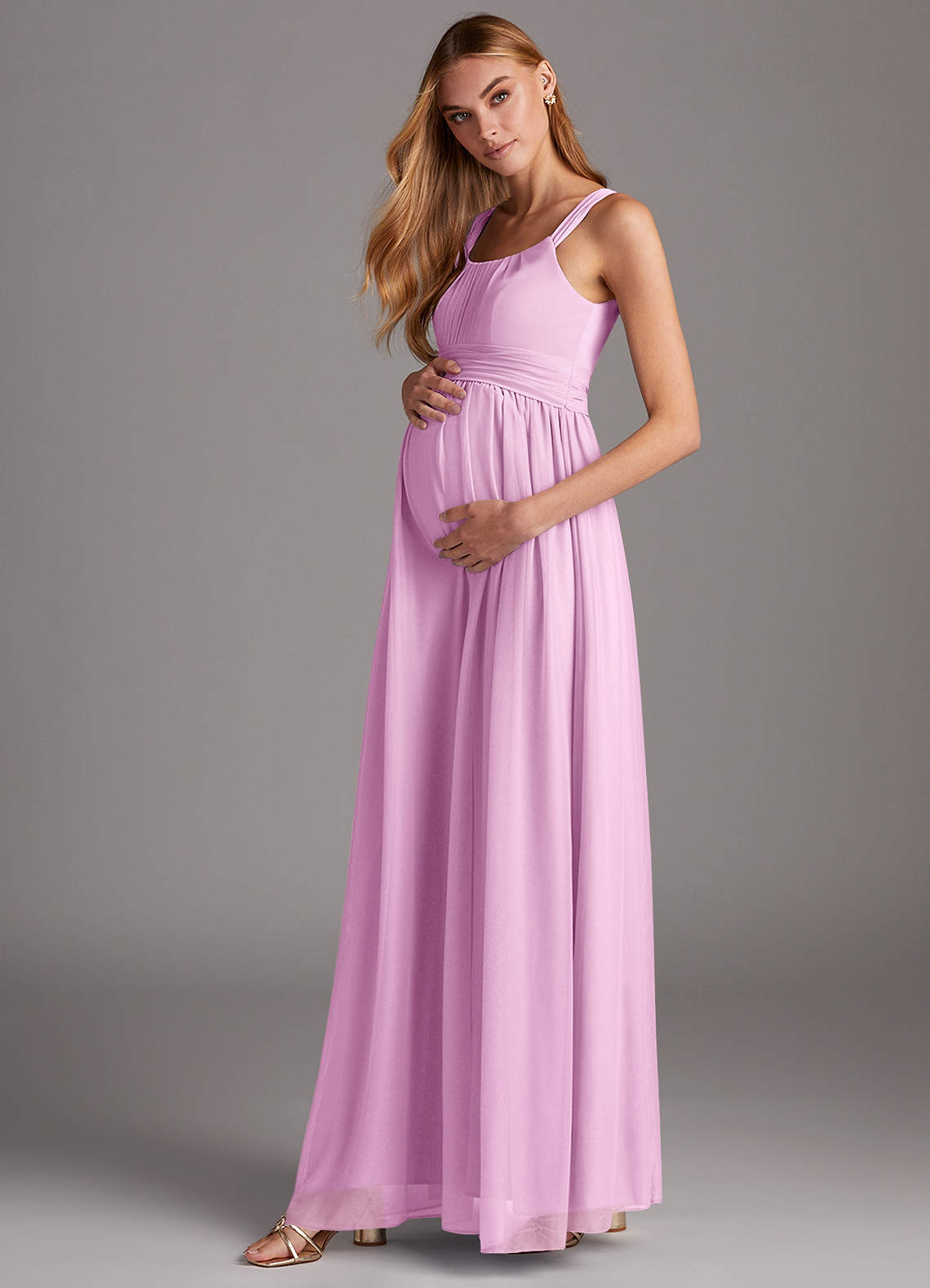 Azazie Melanie Final Sale Empire Pleated Mesh Floor-Length Dress image1