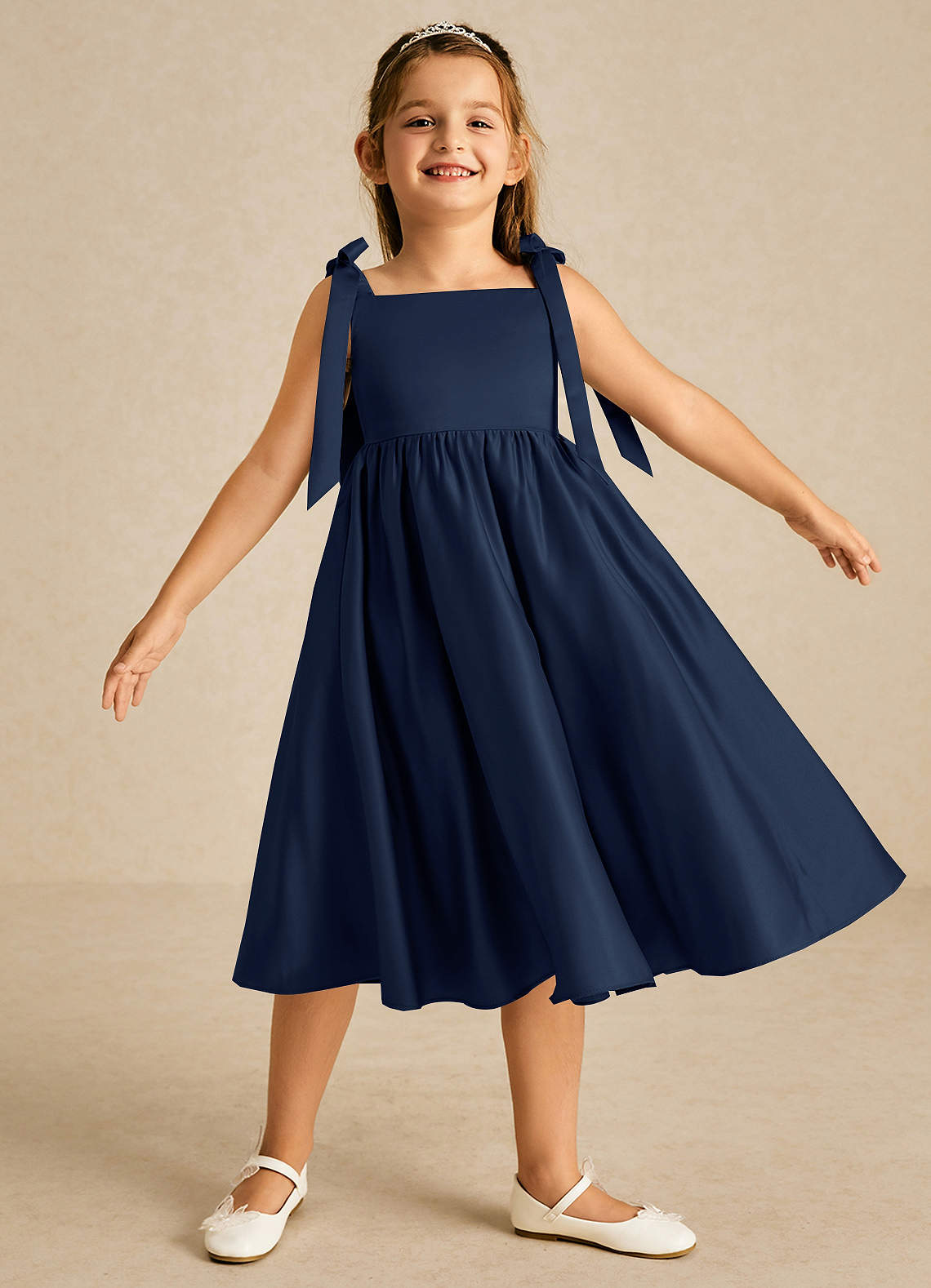 Azazie Chelsie Dark Navy A-Line Bow Matte Satin Dress | Azazie Azazie Chelsie Dark Navy A-Line Bow Matte Satin Dress | Azazie
