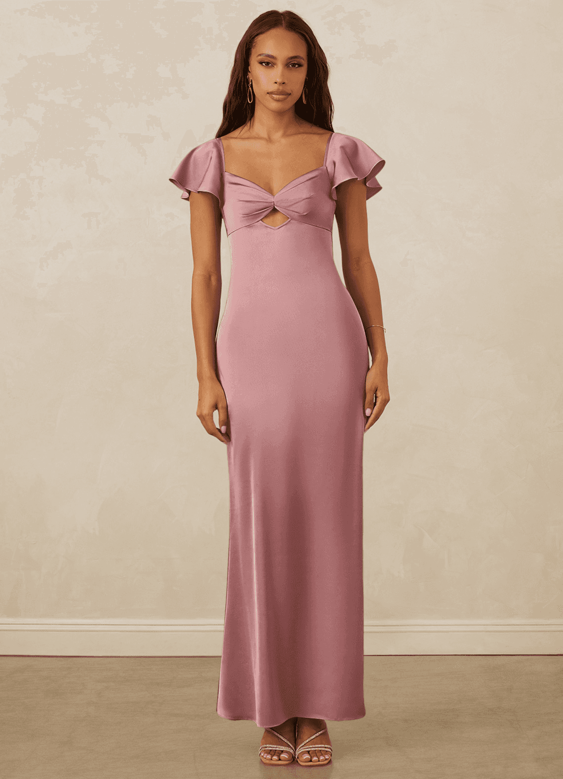 Christian Siriano Bridal for Azazie 1005 Vestidos de damas de honor Vestido de Rosa Polvorienta de Satén Elástico de Corte Recto con Escote de Corazón image1