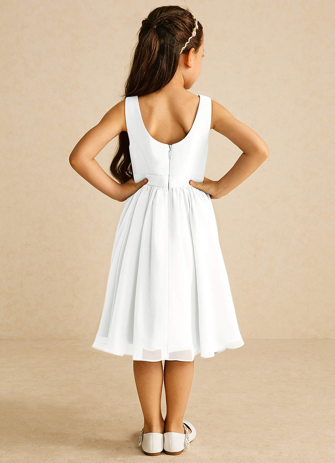 Azazie Ari Flower Girl Dresses Diamond White A-Line Sleeveless Chiffon Dress image5