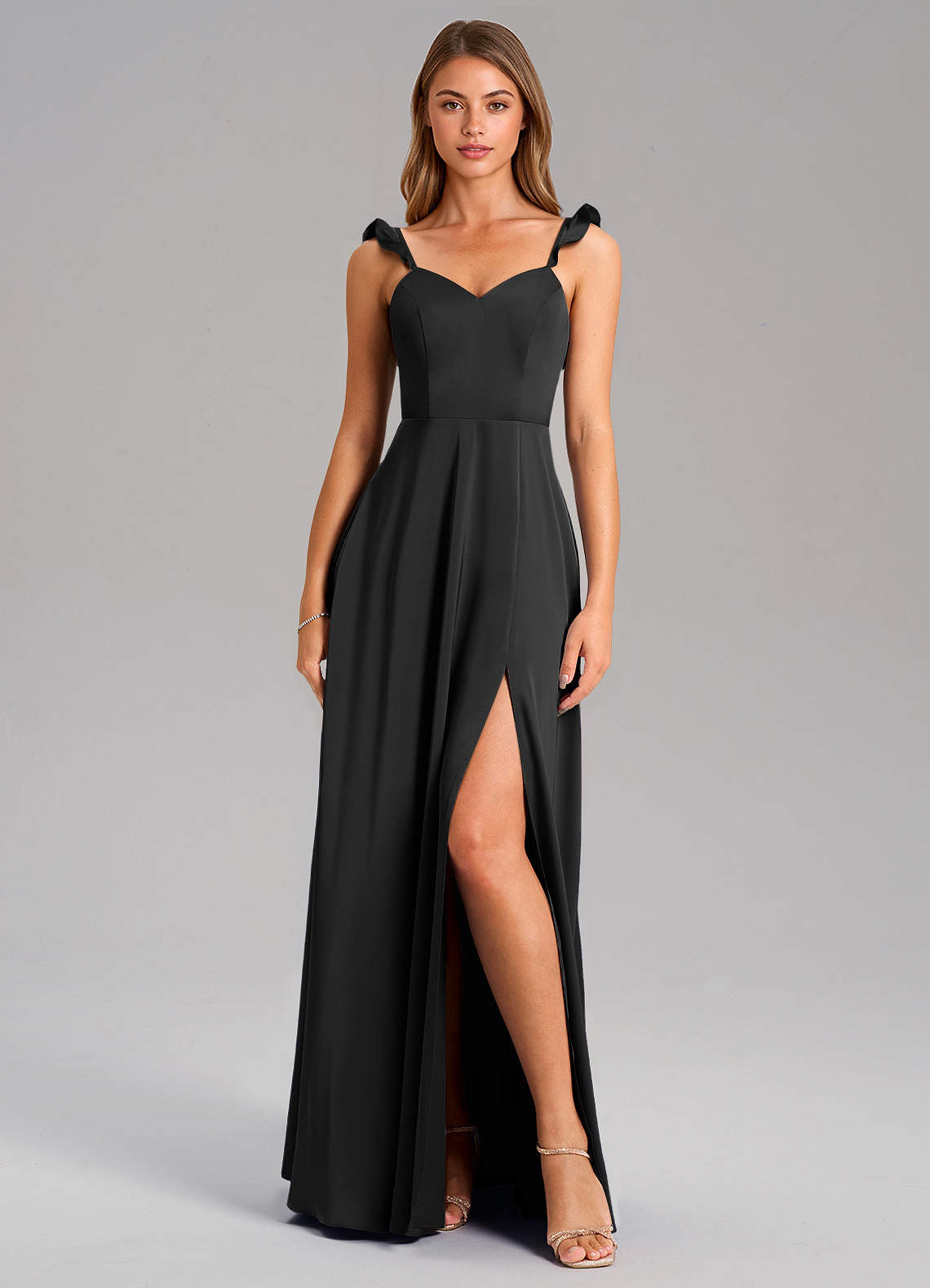 Azazie Everett Kleider zum Anprobieren zu Hause A-Linie Stretch-Satin Kleid Schwarz image2