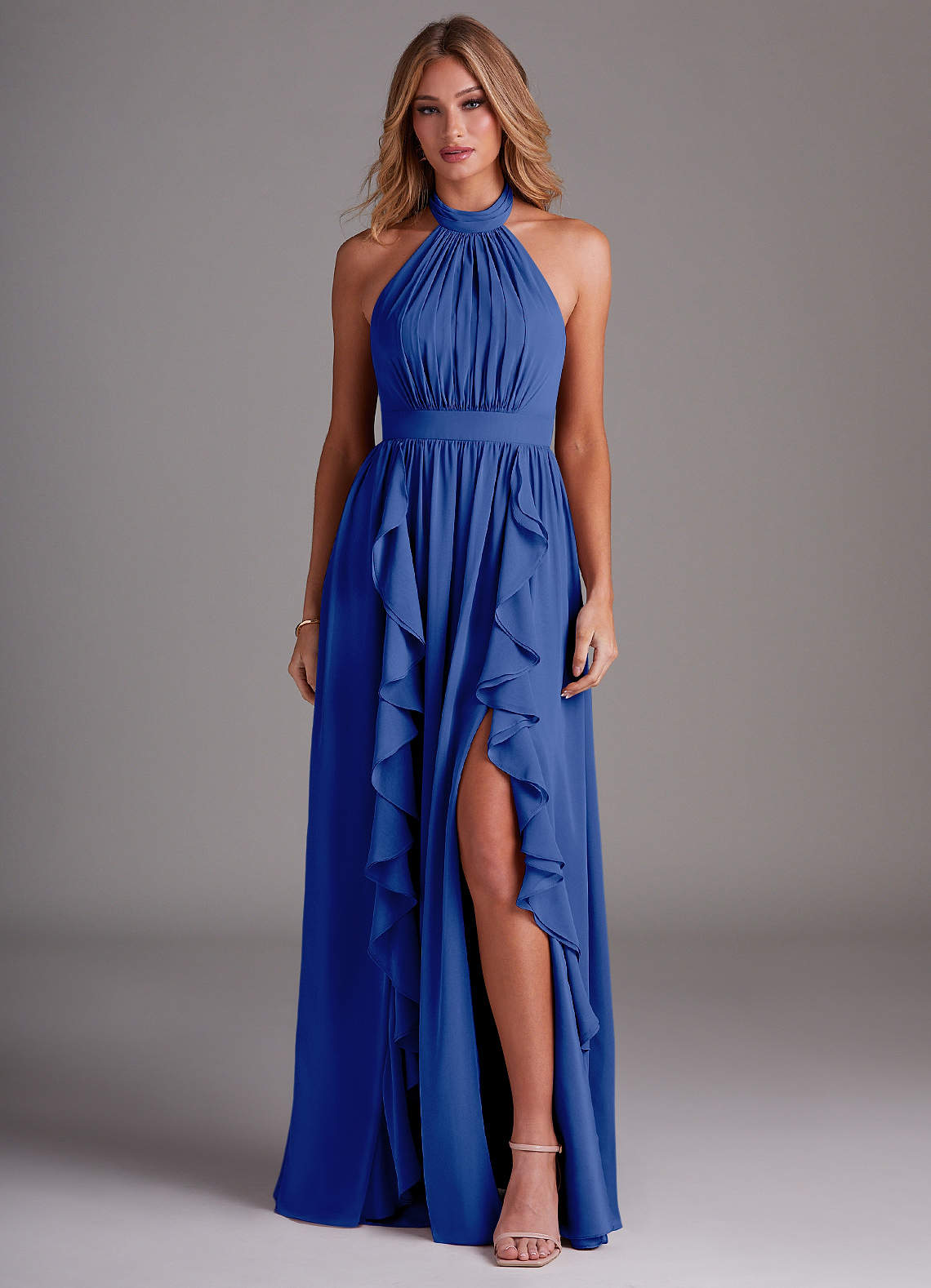Azazie Avary Bridesmaid Dresses Royal Blue A-Line Pleated Chiffon Dress image1