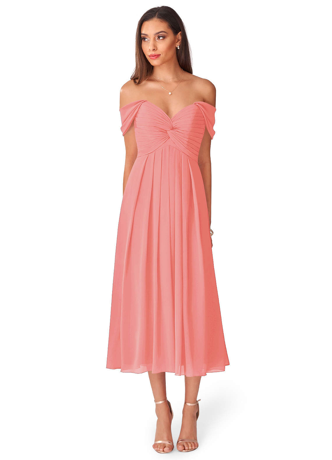 Coral tea length outlet dress