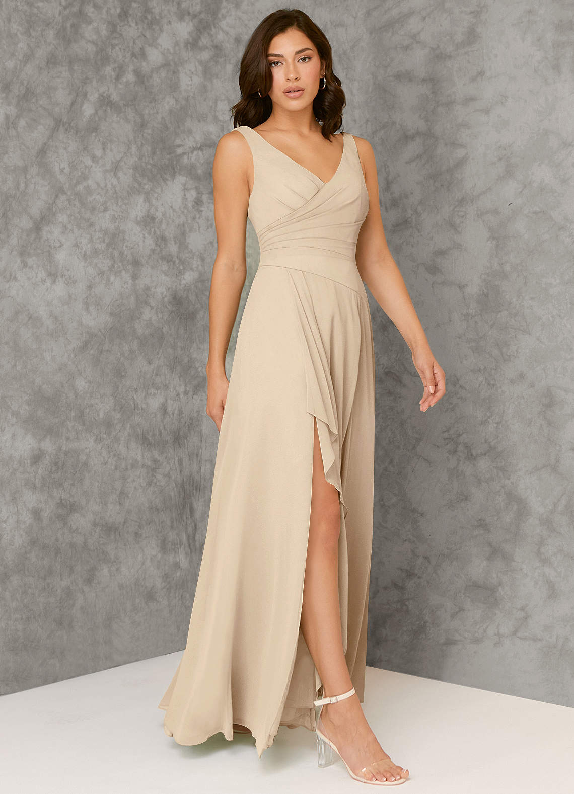 Azazie Kori Ready to Ship Champagne Chiffon Bridesmaid Dresses | Azazie