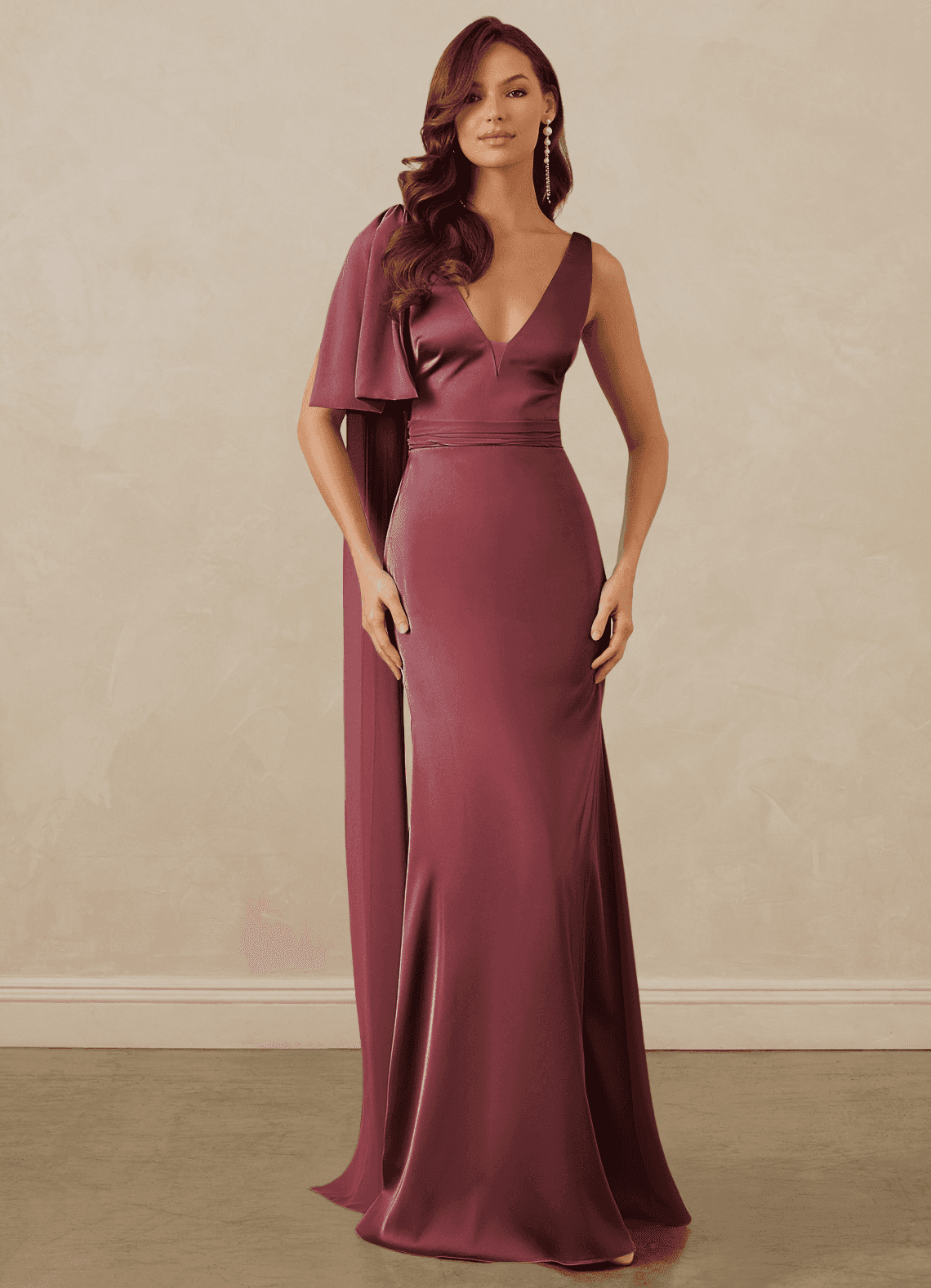 Christian Siriano Bridal for Azazie 1011 Bridesmaid Dresses Merlot Mermaid Bow Stretch Satin Dress image1