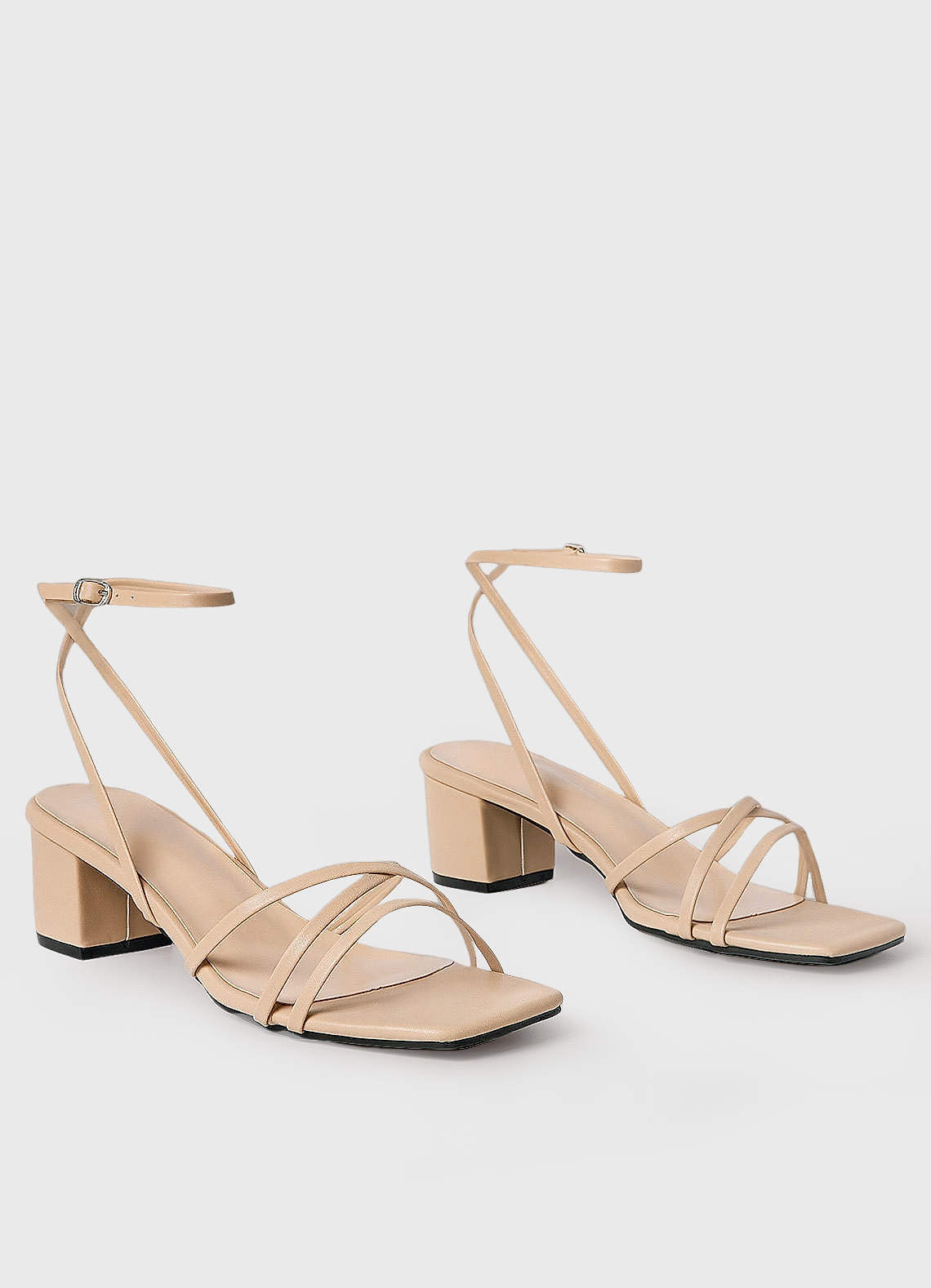 front Cross Strips Block Heel Sandals