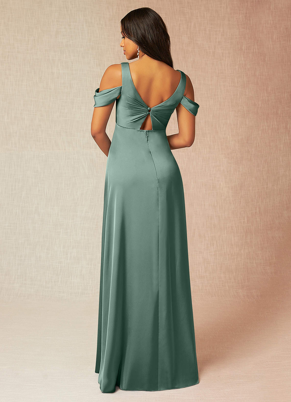 Azazie Rhea Vestidos de dama de honra para maternidade Vestir Linha A Plissado Comprimento do chão Cetim elástico image1
