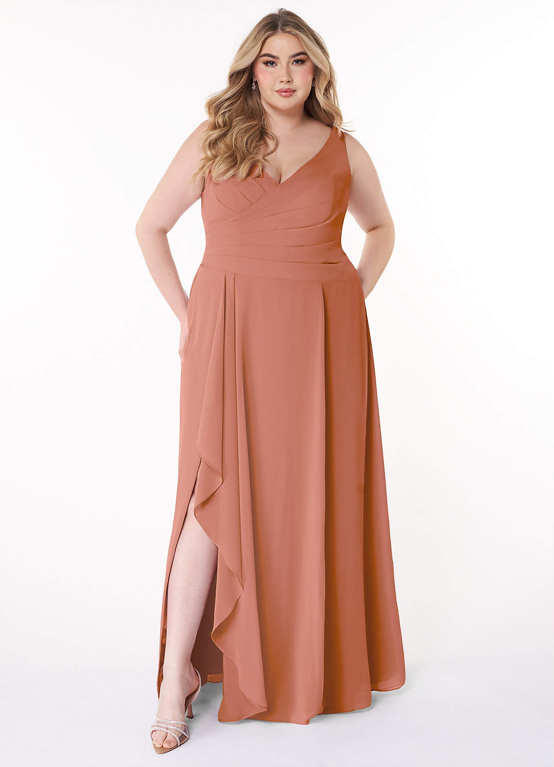 Azazie Kori Bridesmaid Dresses MAI TAI A-Line Pleated Chiffon Dress image1