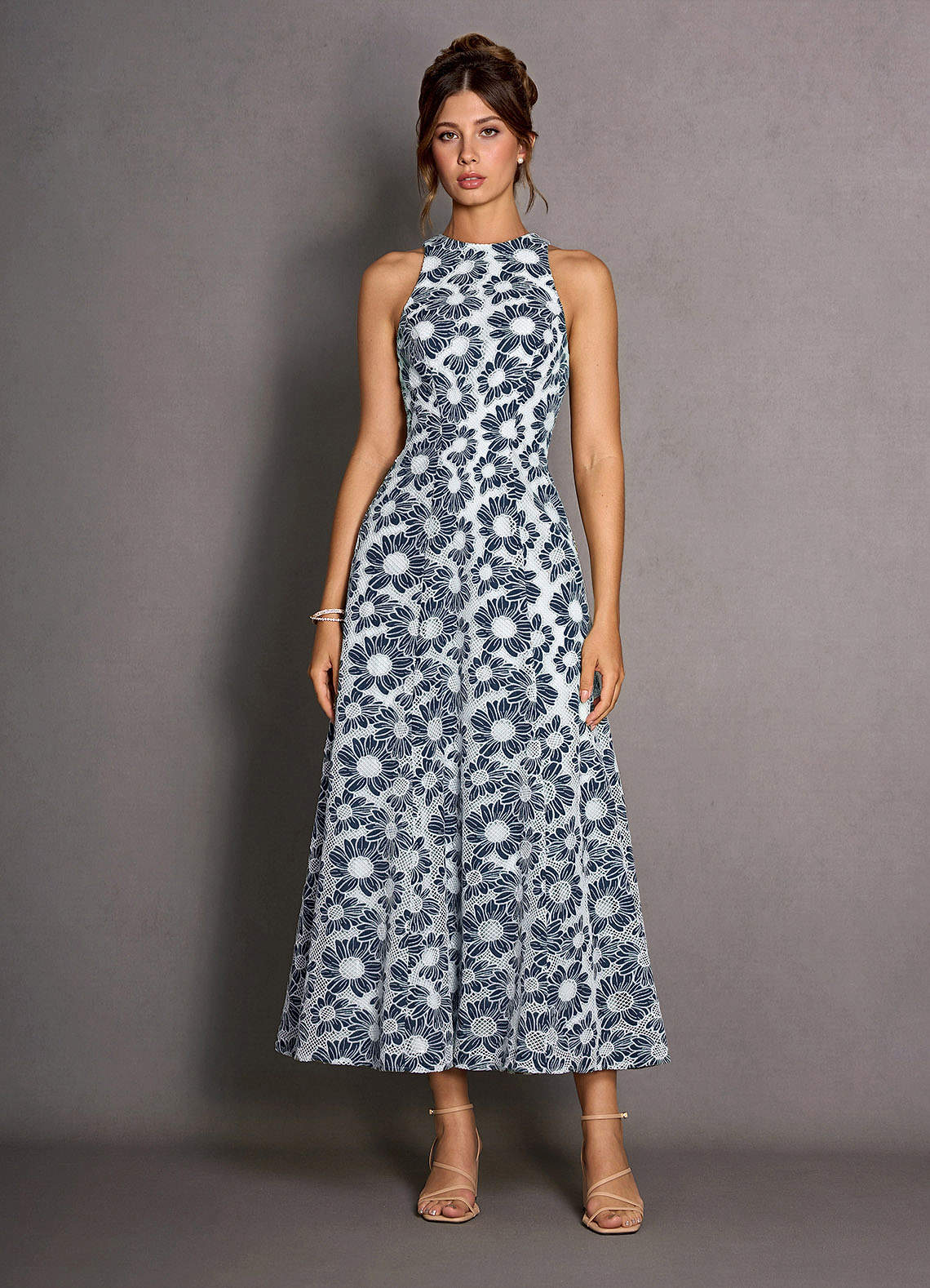 Vestido Azul Mar Flores Vestidos De Fiesta Vestido Azul Marino Y