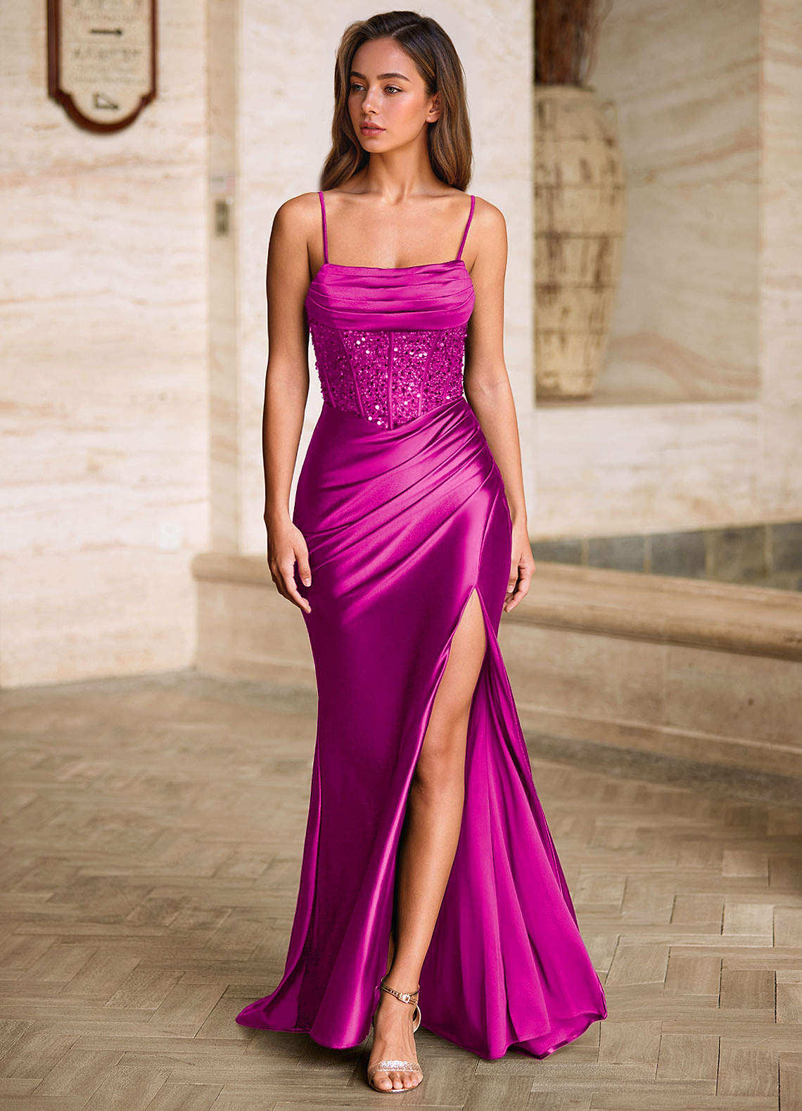 cowl neck pink satin dress Ladies - Light Pink Cowl-Neck Satin Dress - Size: M
