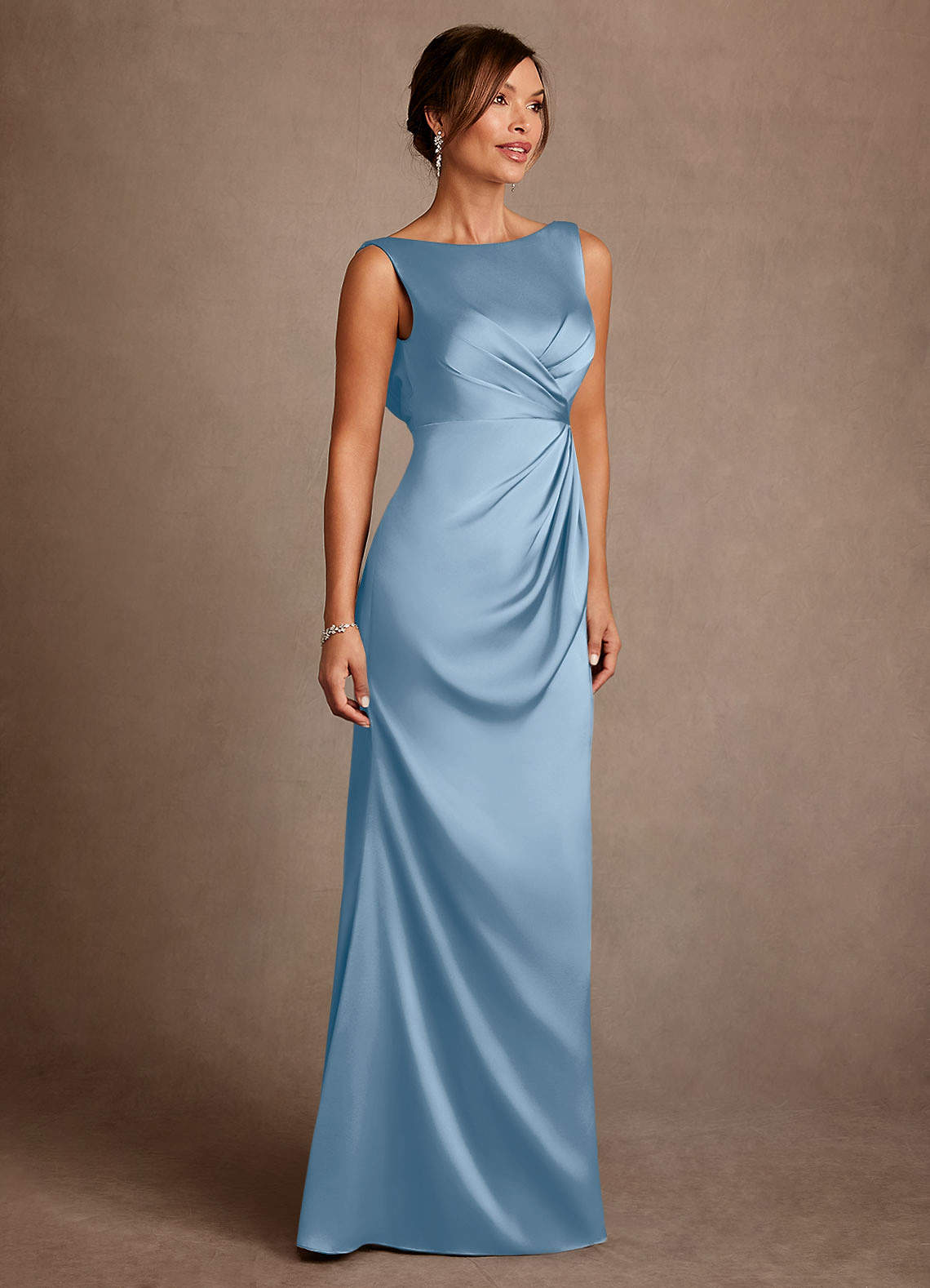 Azazie Baltimore Mother of the Bride Dresses Powder Blue A-Line Pleated Stretch Satin Dress image3