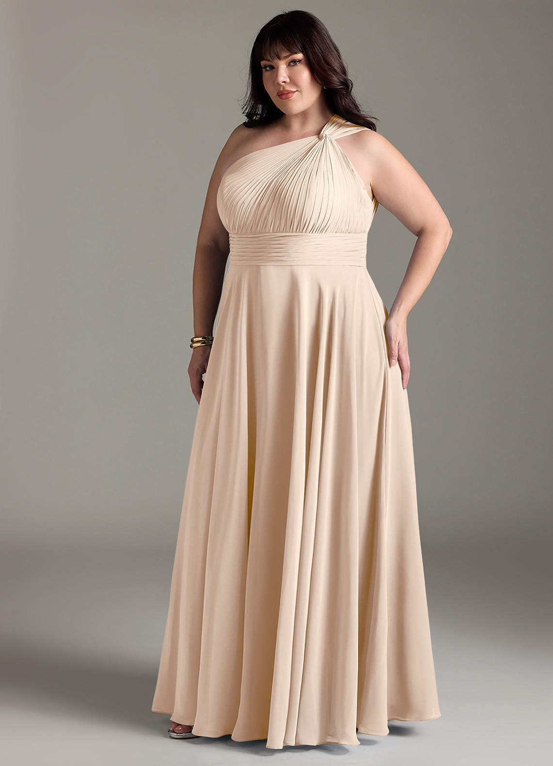 Azazie Charlize Abiti da Damigella Abito A-Line in Chiffon Monospalla Alabastro Bianco image10