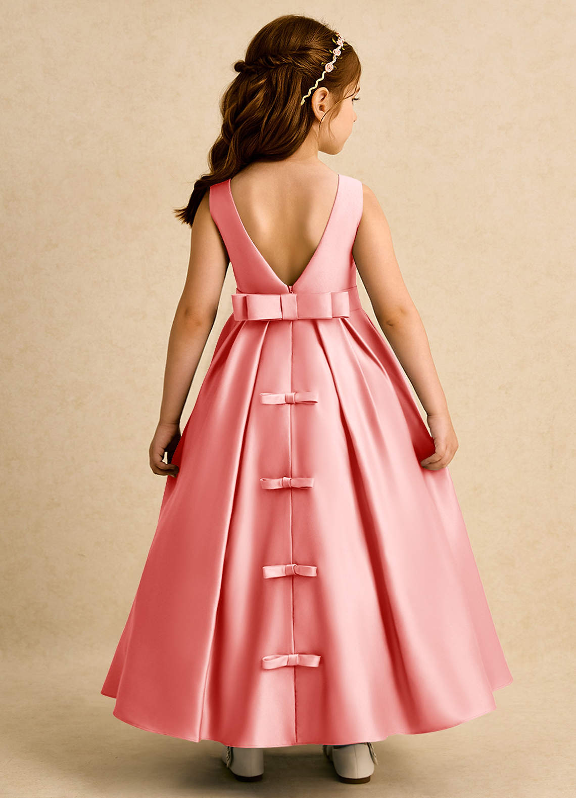 Azazie Mapel Blumenmädchenkleider Ballkleid Plissee Matte Satin Kleid Koralle image1