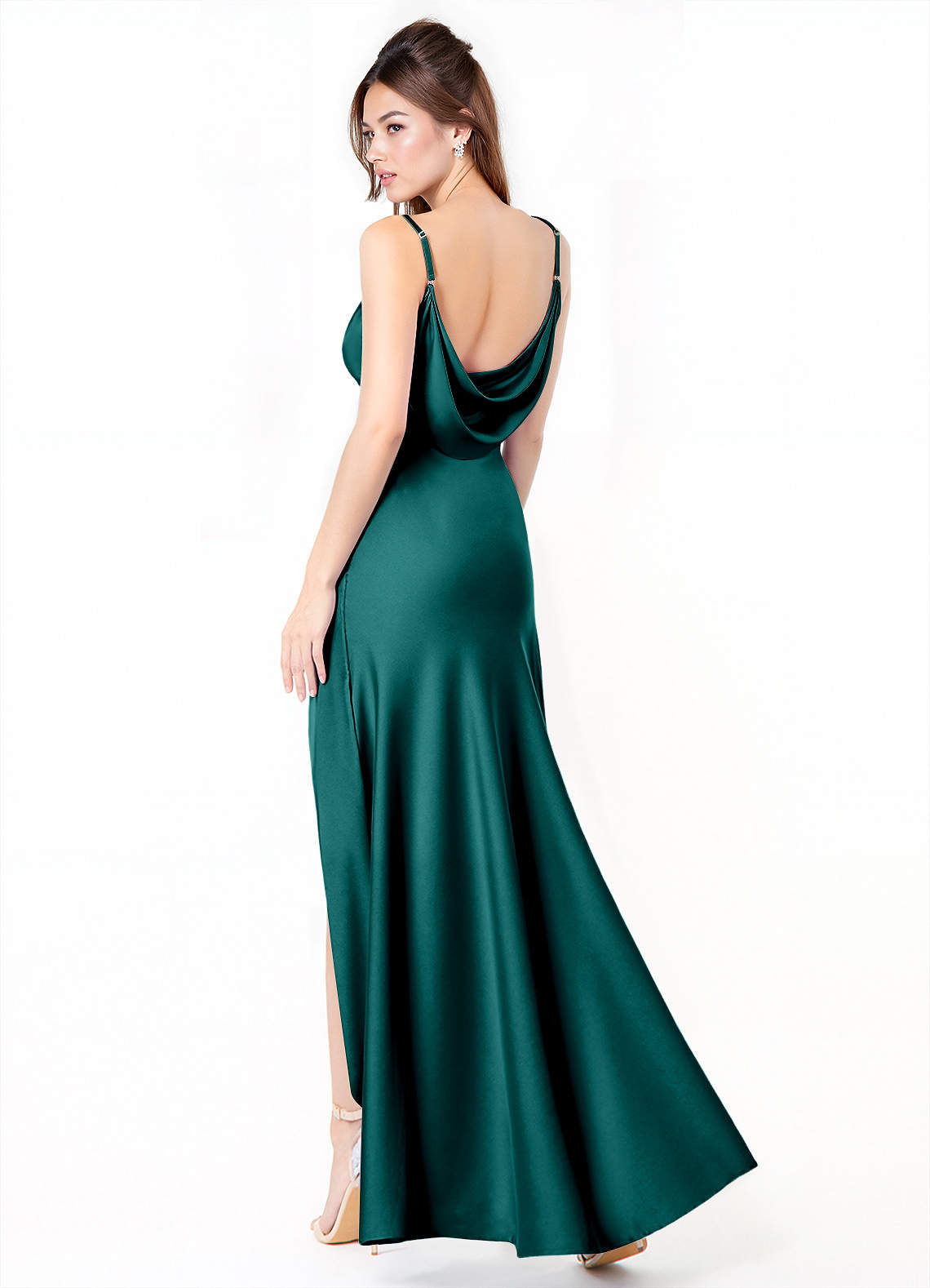 Azazie Alaija Bridesmaid Dresses Peacock Mermaid Side Slit Stretch Satin Dress image1