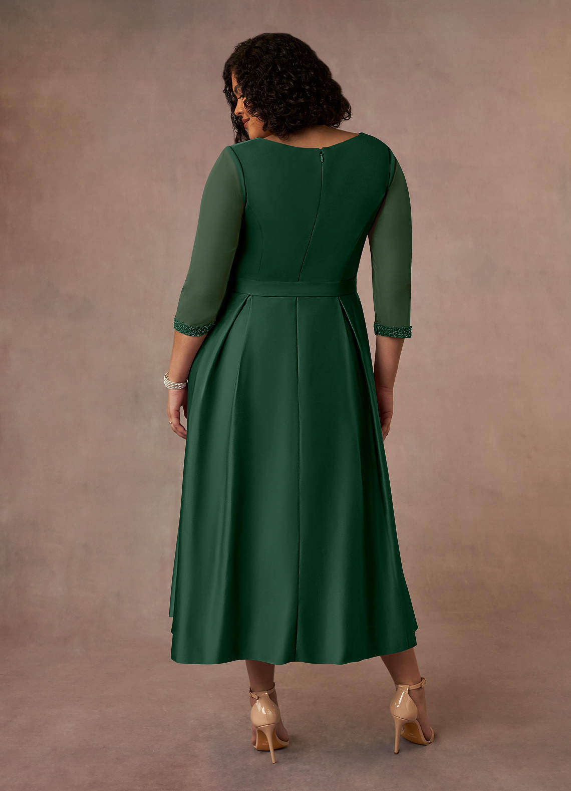 Azazie Maritza Kleider für die Brautmutter A-Linie Plissee Matte Satin Kleid Dunkelgrün image8