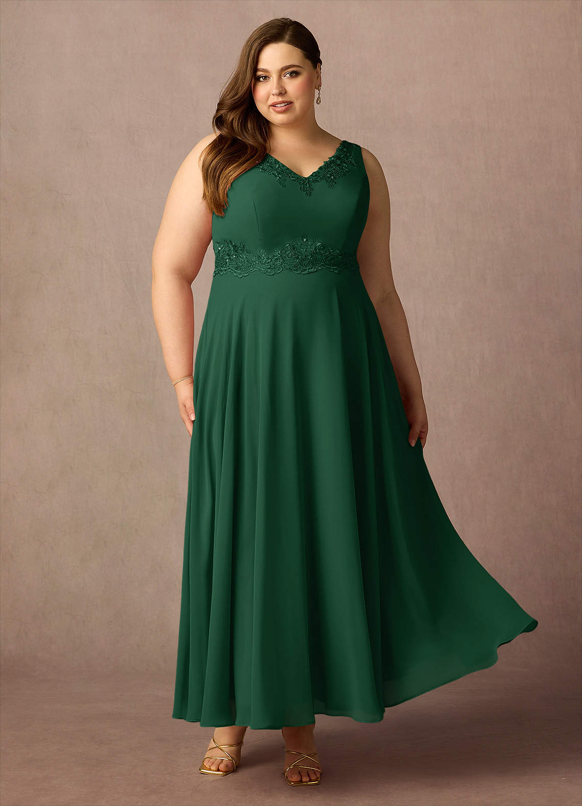 green plus size a-line dress Plus Size A Line Flowy Dresses Long Sleeve V Neck main image 1