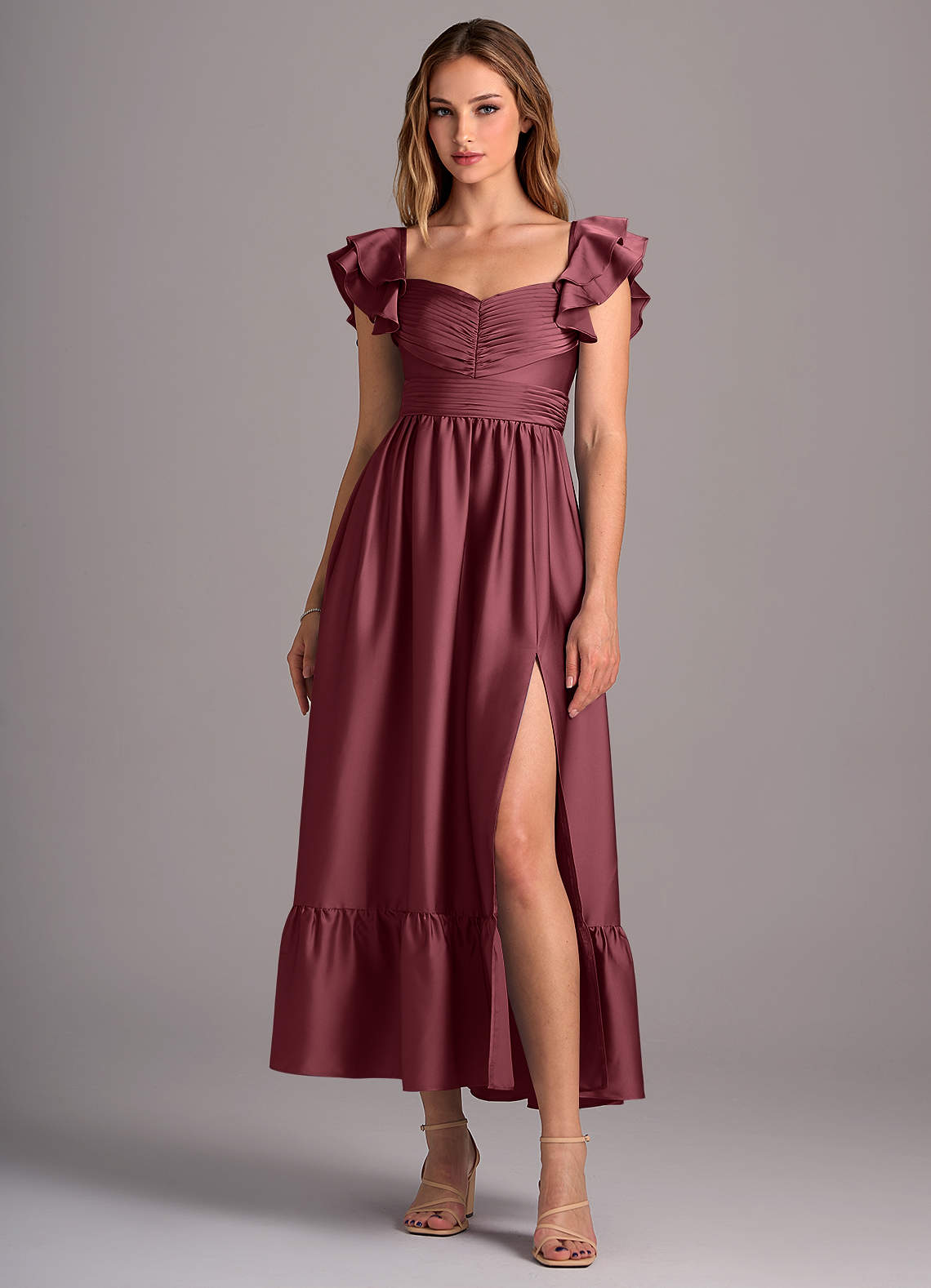 Azazie Anaya Bridesmaid Dresses Merlot A-Line Sweetheart Neckline Stretch Satin Convertible Dress image1