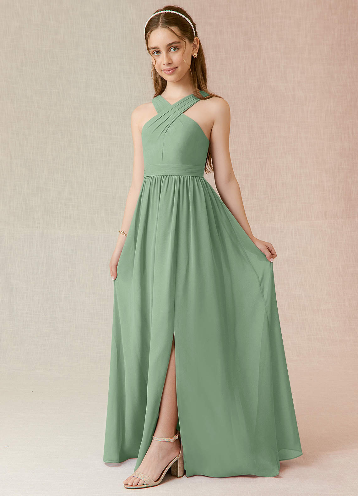 Azazie Jiya Junior Terracotta A-Line Pleated Chiffon Dress image1