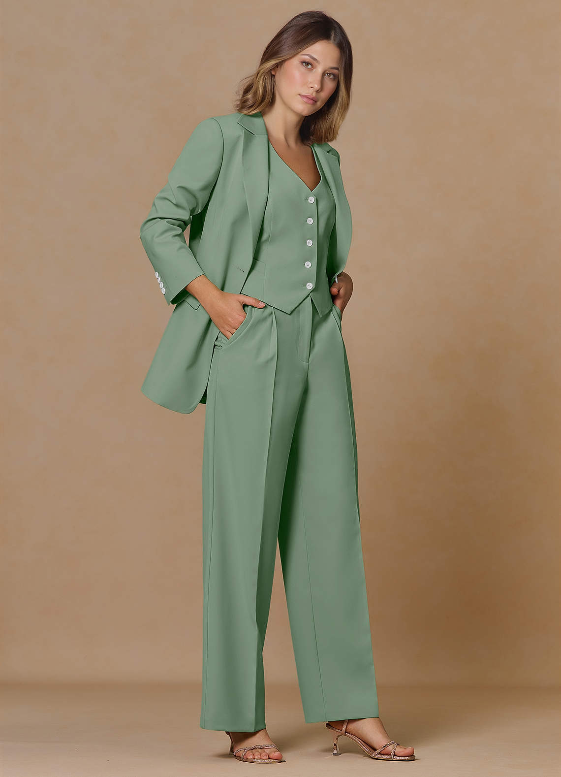 front Rowan Matcha Blazer met verfijnde weefstructuur en functionele eigenschappen