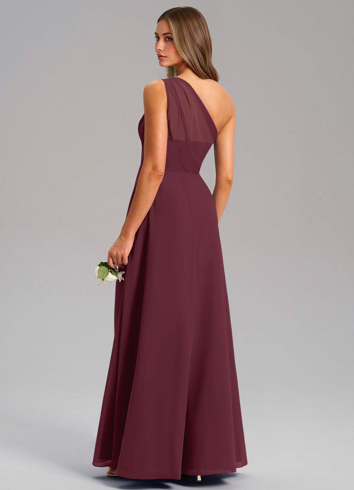 Azazie Phaedra Vestidos de madrinha de casamento Vestido Cabernet de Chiffon de Linha A com Um ombro image6