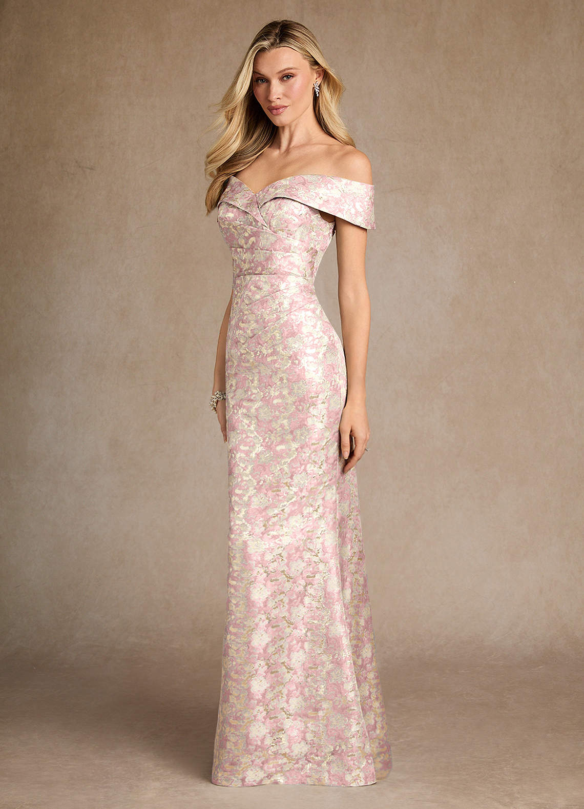 Azazie Canton Dusty Rose Mermaid Off the Shoulder Jacquard Dress