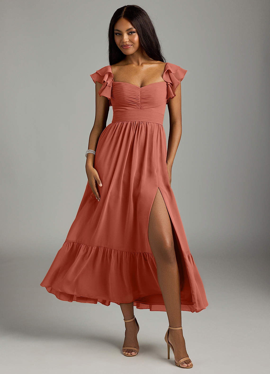 Azazie Anaya Bridesmaid Dresses Clay A-Line Pleated Chiffon Dress image1