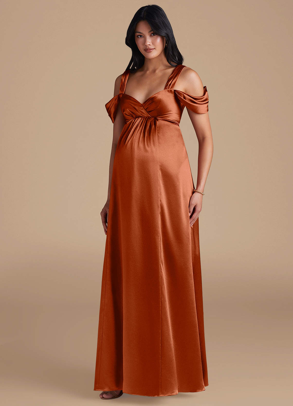 Azazie Rhea Abiti da damigella d'onore premaman Abito A-Line Plissettato Raso Metallizzato Floor-Length image1