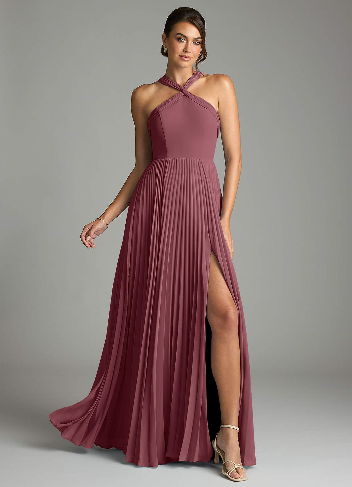 Azazie Afra Bridesmaid Dresses Desert Rose A-Line Pleated Chiffon Dress image1