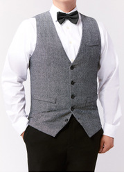 Grey Herringbone Single Breasted Vest