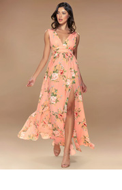 Blush Mark Versailles {Color} Floral Print Chiffon Maxi Dress
