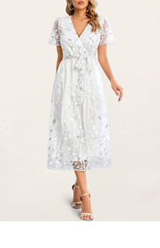 schoonheid Wit Gebloemde maxi-jurk met korte mouwen en pailletten Jurken Recensies |