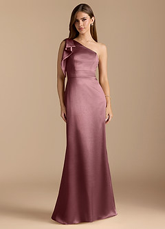 Azazie Rinna Bridesmaid Dresses Vintage Mauve Mermaid Ruched Metallic Satin Dress image1