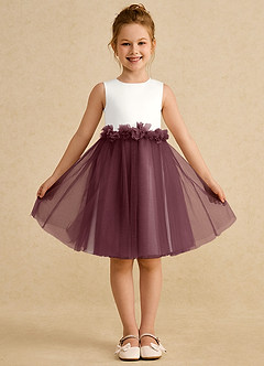 Azazie Louisa Flower Girl Dresses Ivory Sangria A-Line Sleeveless Tulle Dress image1