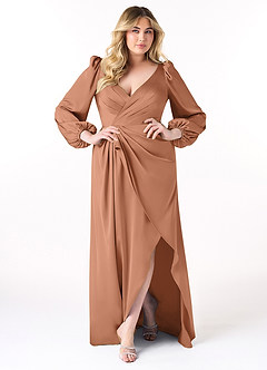 Azazie Mel Bridesmaid Dresses Bronzer Sheath Long Sleeve Stretch Satin Dress image7