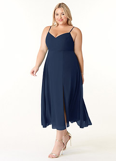Azazie Clarissa Bridesmaid Dresses Dark Navy A-Line V-Neck Chiffon Dress image9