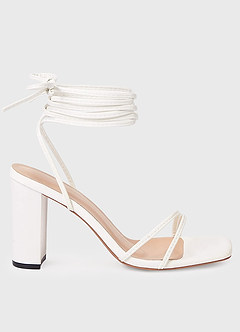 front Faux Leather Wrap Tie Chunky Heel Sandals