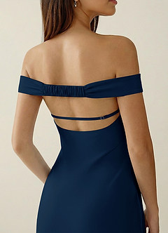 Gwendonme Navy Satin Crystal Linen Prom Dress image6