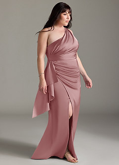 Azazie Maive Bridesmaid Dresses Dusty Rose Sheath Ruched Stretch Satin Dress image8