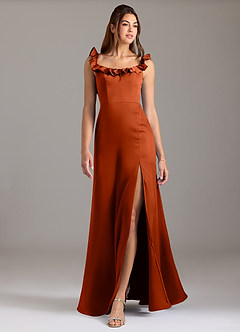Azazie Callie Bridesmaid Dresses Paprika A-Line Ruched Stretch Satin Convertible Dress image3
