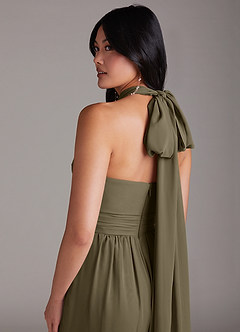 Azazie Lamara Robes de demoiselle d'honneur Combinaison Convertible en Mousseline de soie Épaule décolletée Vert Saule image11