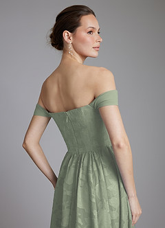 Azazie Raisa Bridesmaid Dresses Agave A-Line Off the Shoulder Floral Burnout Dress image8