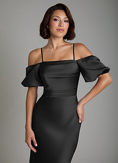 Azazie Lea Bridesmaid Dresses Black Mermaid Off the Shoulder Stretch Satin Convertible Dress image3