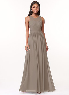 Azazie Nina Bridesmaid Dresses Taupe A-Line Pleated Chiffon Dress image1