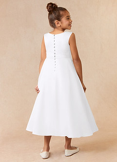 Azazie Lindy Flower Girl Dresses White A-Line Pleated Matte Satin Dress image6