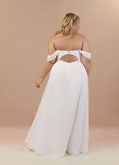Azazie Ava At-home Try On Dresses Diamond White A-Line Off the Shoulder Stretch Chiffon Dress image10