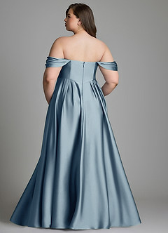 Azazie Loisa Prøv-derhjemme-kjoler A-linje Off the shoulder Stræk satin Gulv-længde Kjole image9