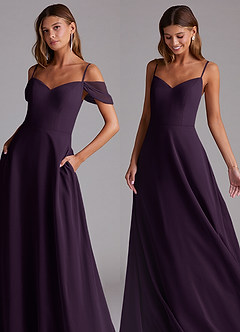 Azazie Marley Bridesmaid Dresses Plum A-Line Off the Shoulder Chiffon Convertible Dress image8