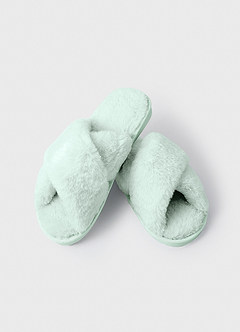 front Matching Color Cross Band Fuzzy Slippers